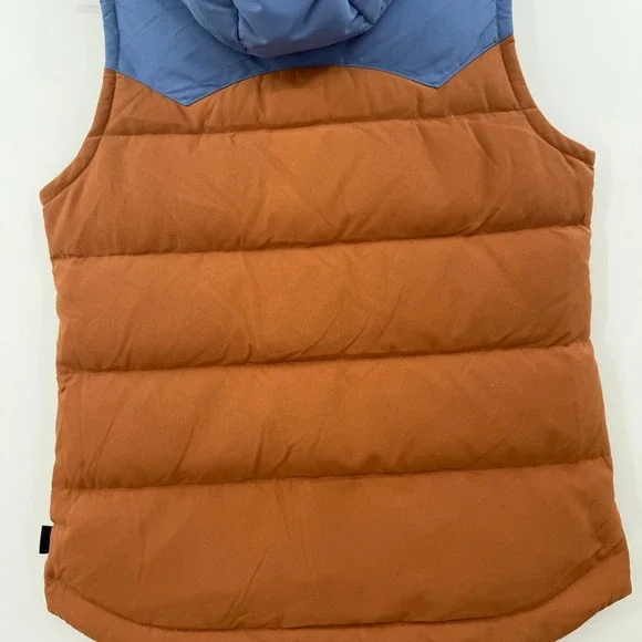Patagonia Vest Women Small Sisu Brown/Blue Bivy Puffer Down Hooded Full Zip - Picture 8 of 10